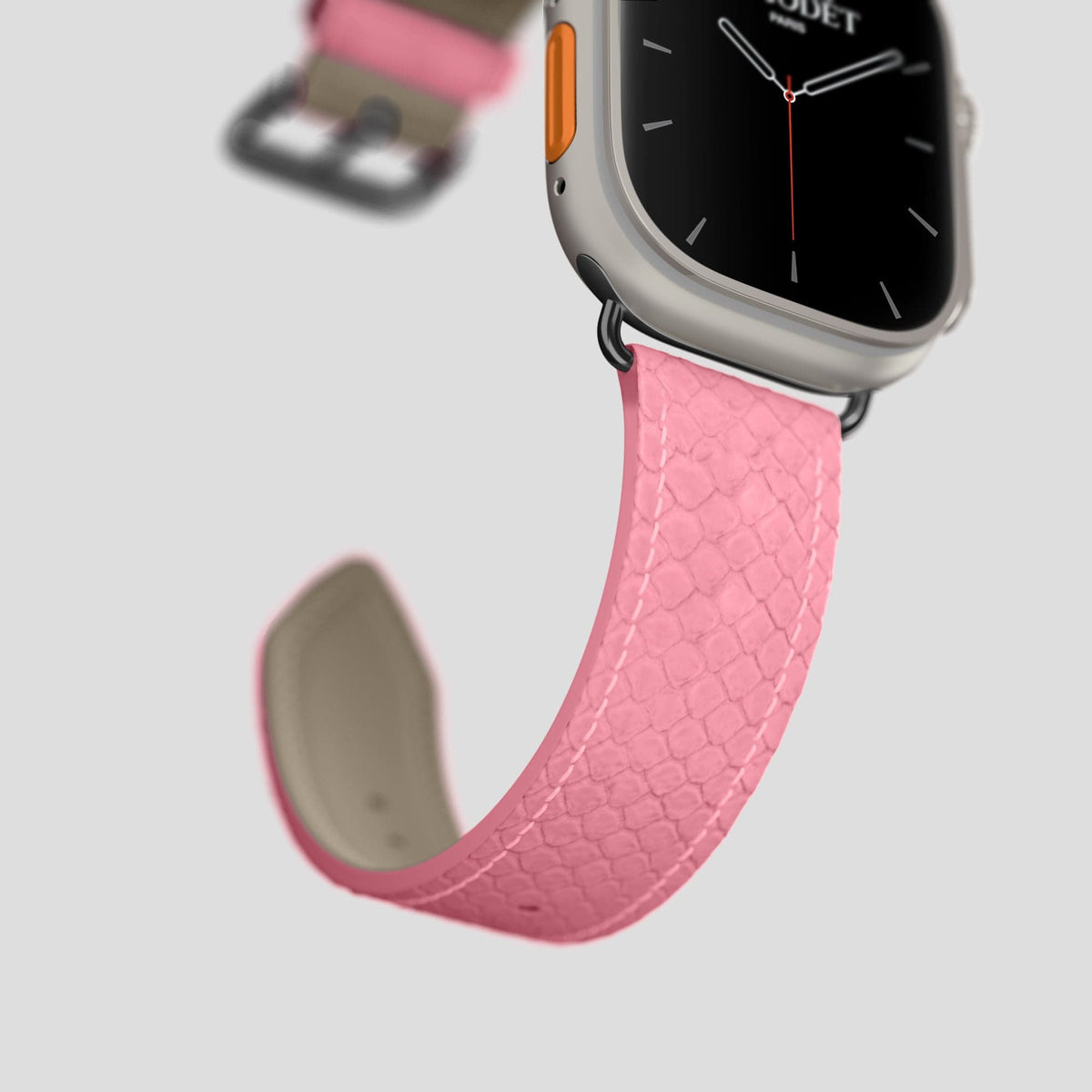 Pink Apple Watch 49mm Ultra Classic Strap In Python with Black Metal -4 | Pink-Black