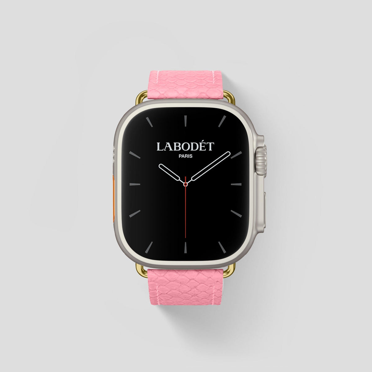 Pink Apple Watch 49mm Ultra Classic Strap In Python with Gold Metal -1 | Pink-Gold