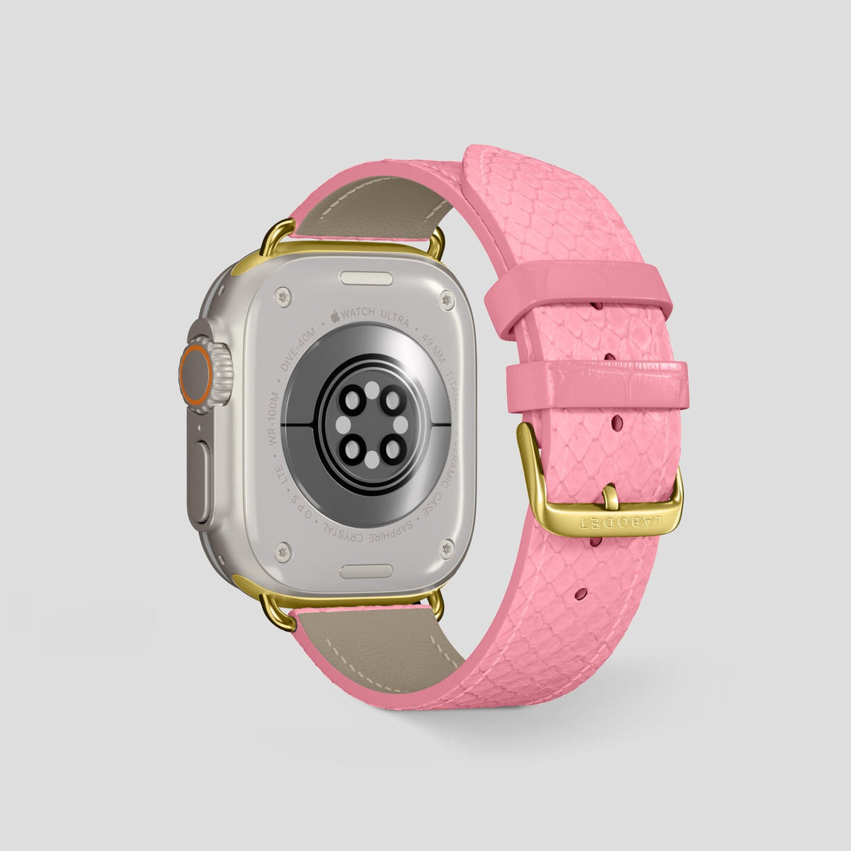Pink Apple Watch 49mm Ultra Classic Strap In Python with Gold Metal -2 | Pink-Gold