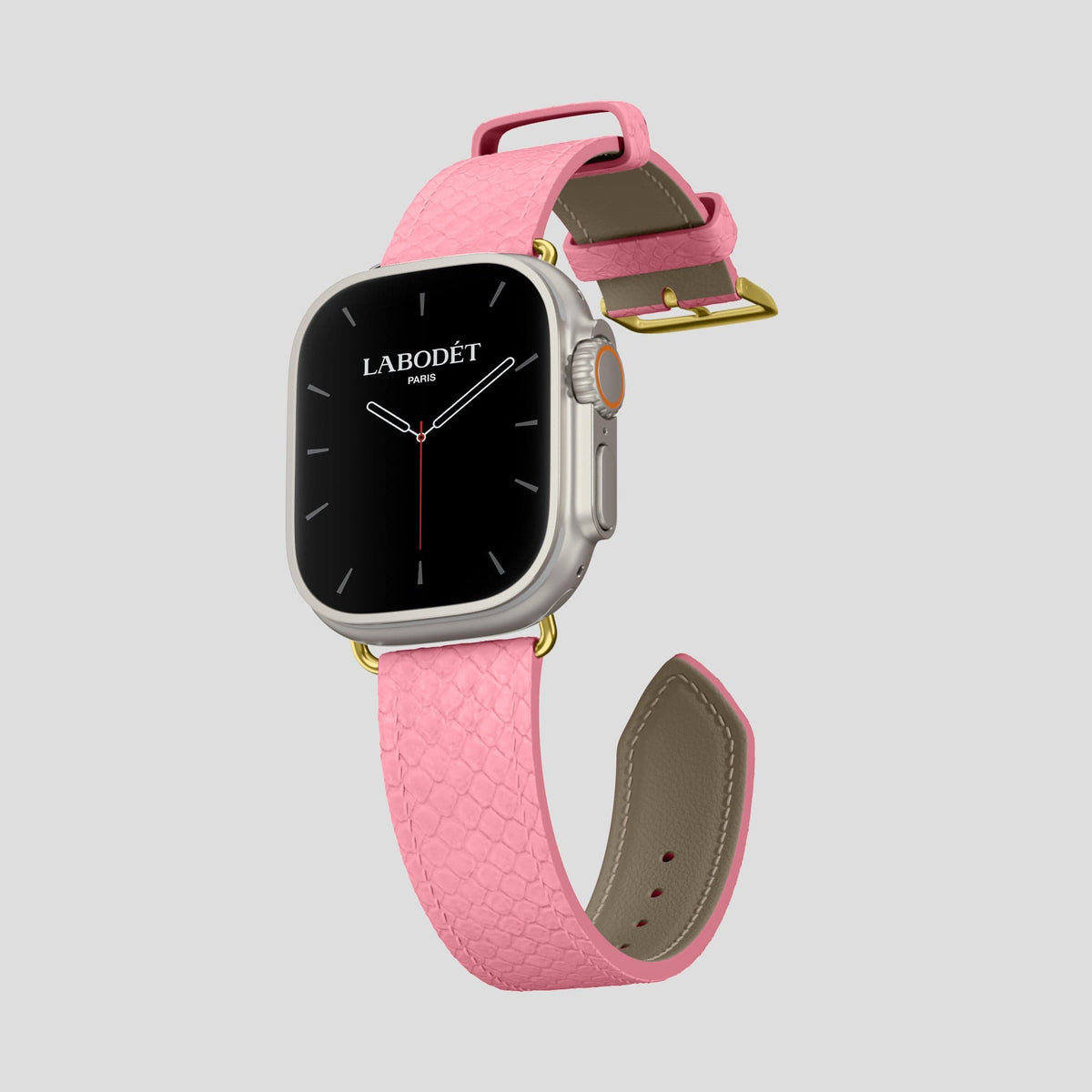 Pink Apple Watch 49mm Ultra Classic Strap In Python with Gold Metal -3 | Pink-Gold