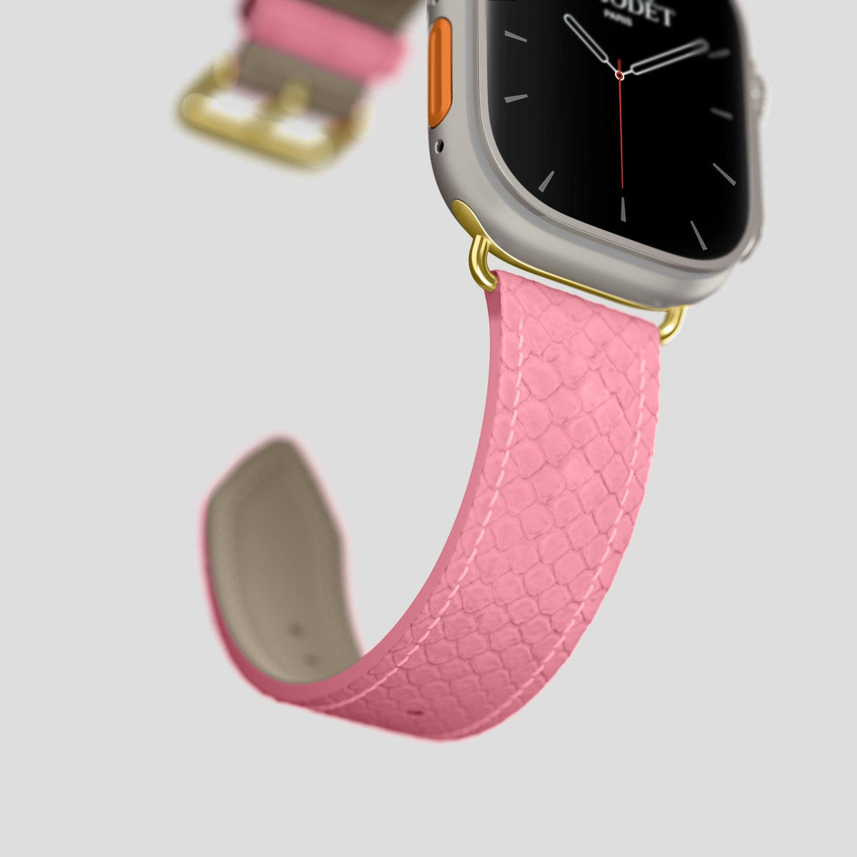 Pink Apple Watch 49mm Ultra Classic Strap In Python with Gold Metal -4 | Pink-Gold
