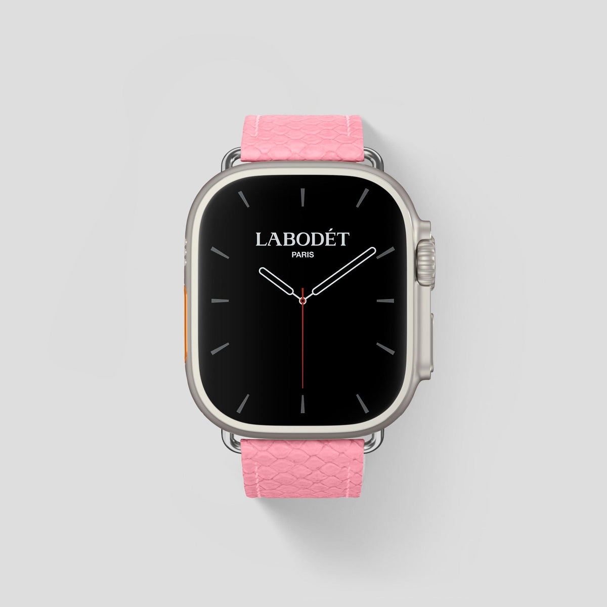Pink Apple Watch 49mm Ultra Classic Strap In Python with Steel Metal -1 | Pink-Steel