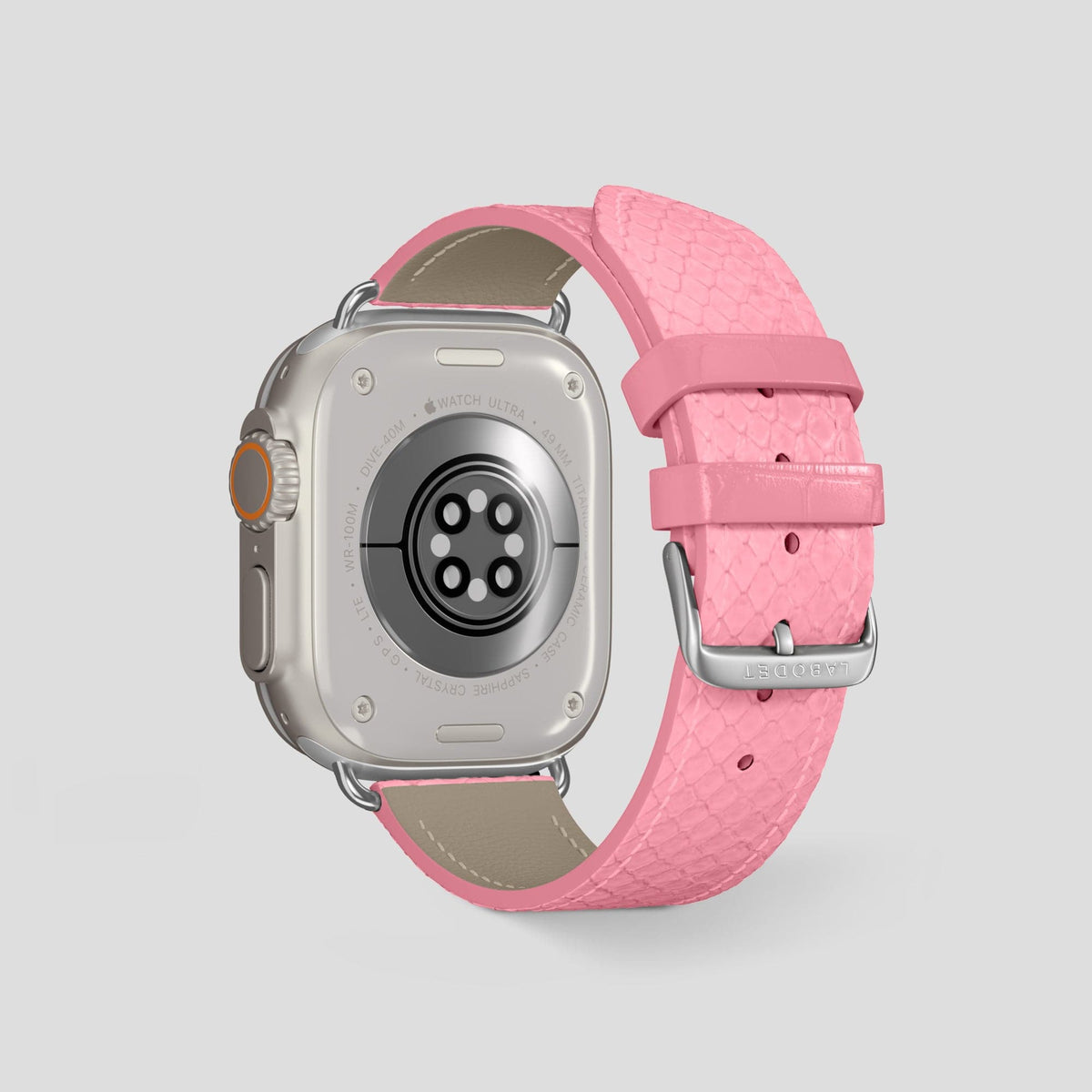 Pink Apple Watch 49mm Ultra Classic Strap In Python with Steel Metal -2 | Pink-Steel