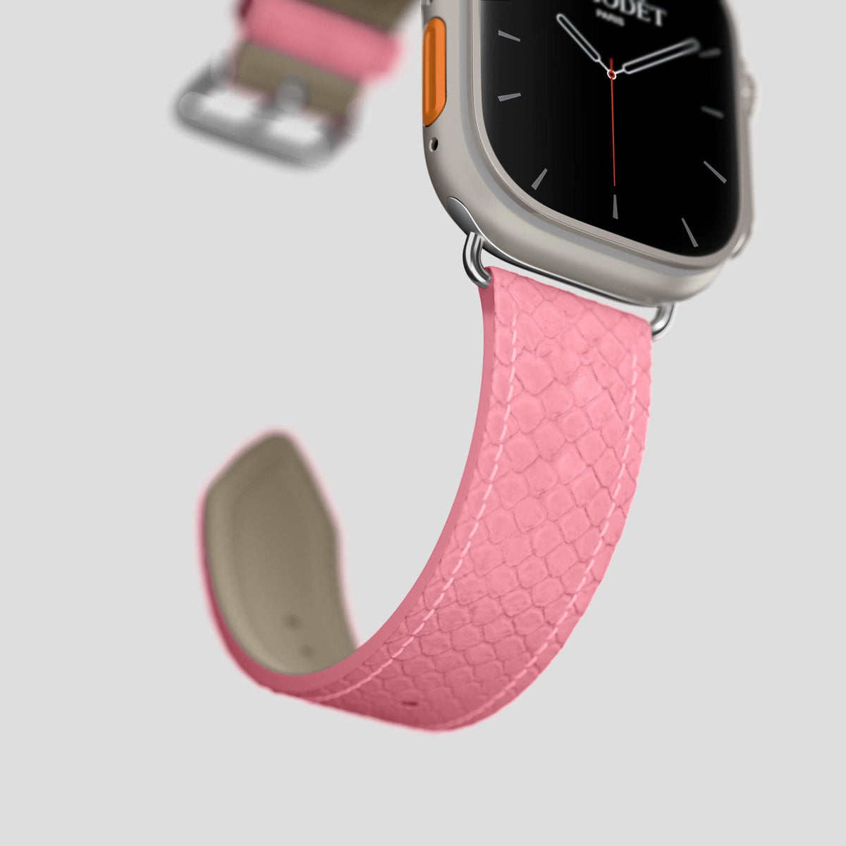 Pink Apple Watch 49mm Ultra Classic Strap In Python with Steel Metal -4 | Pink-Steel