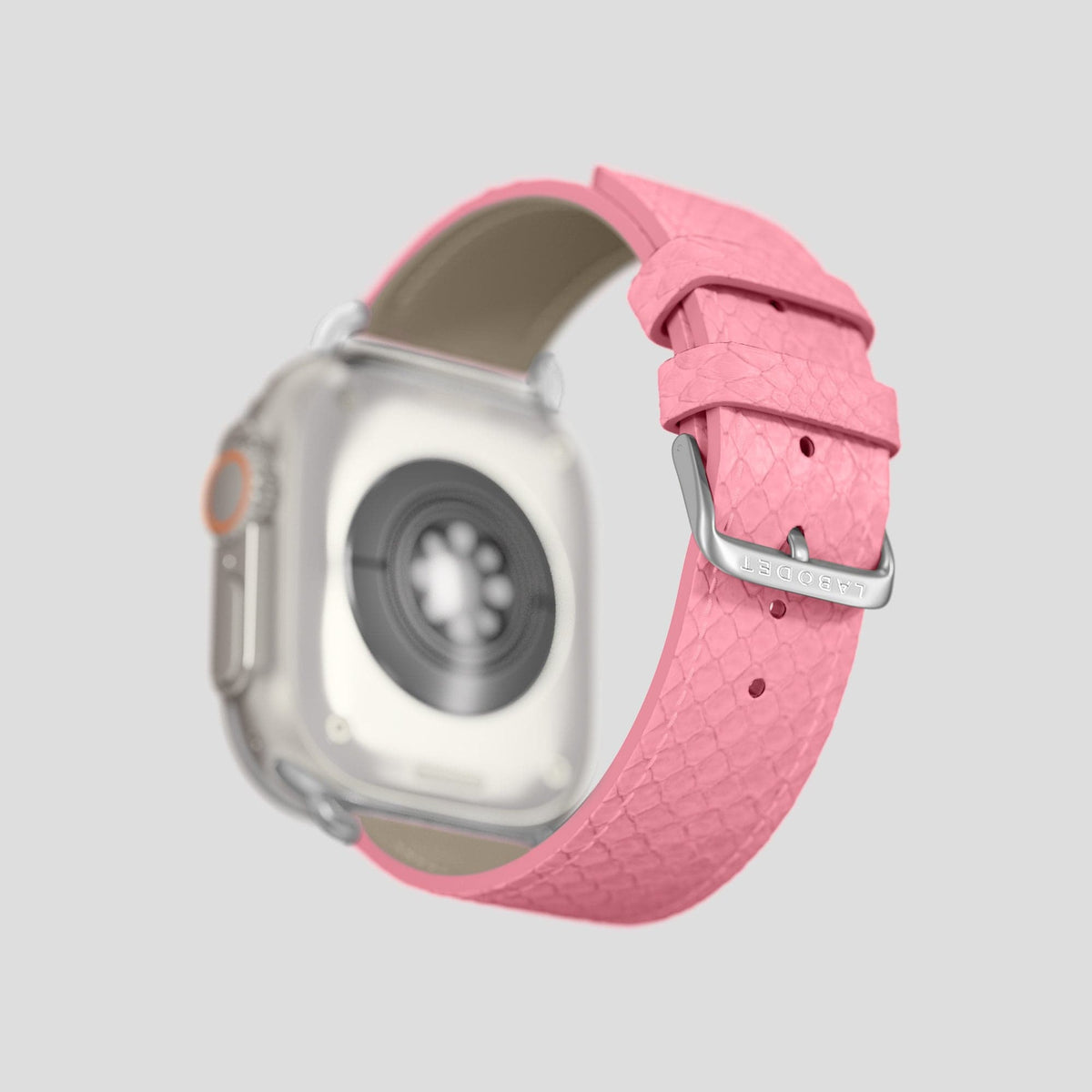Pink Apple Watch 49mm Ultra Classic Strap In Python with Steel Metal -5 | Pink-Steel