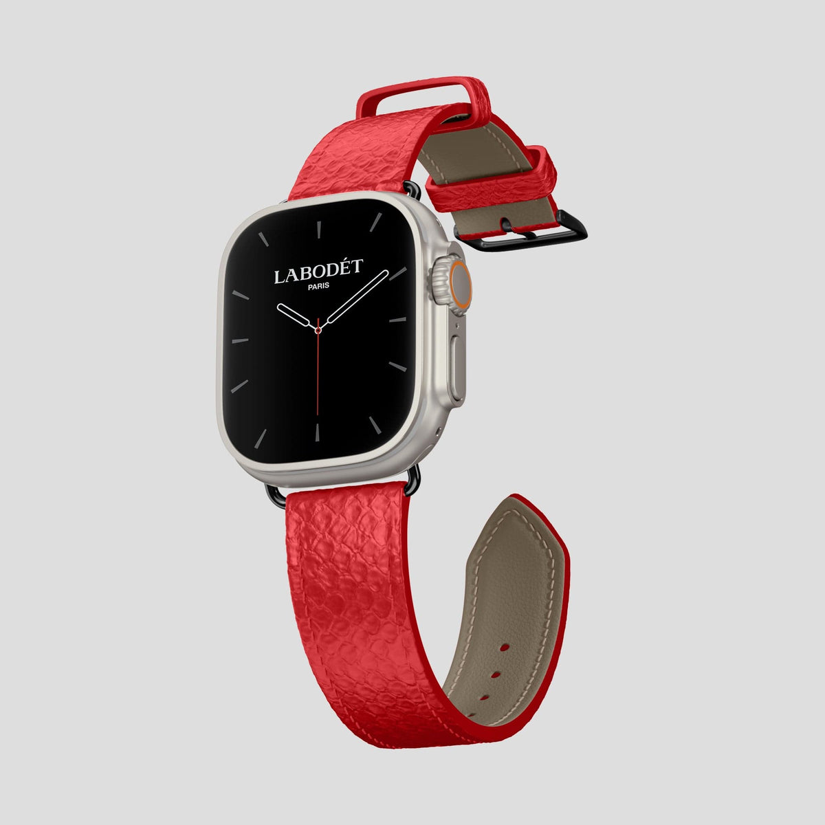 Red Apple Watch 49mm Ultra Classic Strap In Python with Black Metal -3 | Red-Black