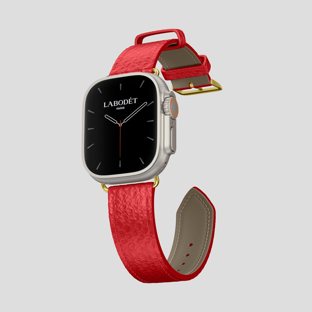 Red Apple Watch 49mm Ultra Classic Strap In Python with Gold Metal -3 | Red-Gold