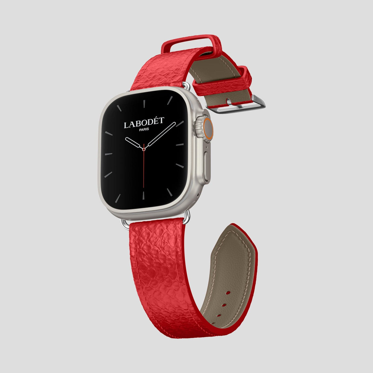 Red Apple Watch 49mm Ultra Classic Strap In Python with Steel Metal -3 | Red-Steel
