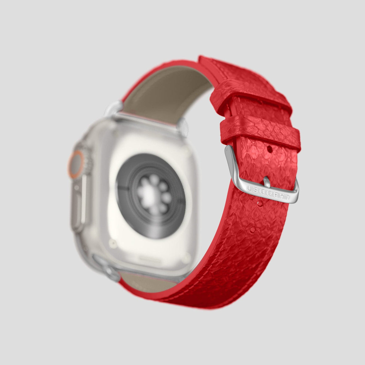 Red Apple Watch 49mm Ultra Classic Strap In Python with Steel Metal -5 | Red-Steel