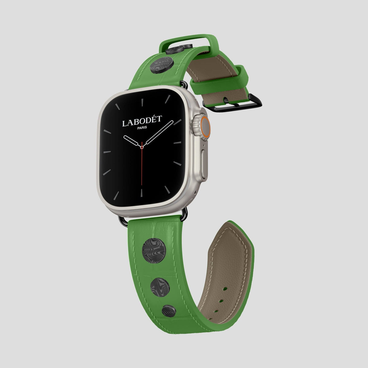 Apple-Green Apple Watch Ultra Classic Strap with Carbon Circlet Alligator with Black Metal -1 | Apple-Green-Black