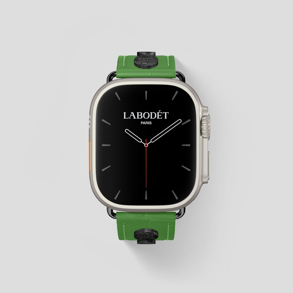 Apple-Green Apple Watch Ultra Classic Strap with Carbon Circlet Alligator with Black Metal -2 | Apple-Green-Black
