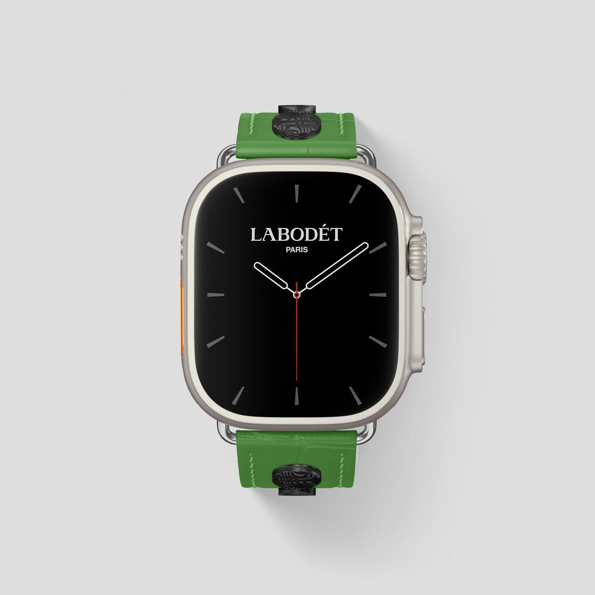 Apple-Green Apple Watch Ultra Classic Strap with Carbon Circlet Alligator with Steel Metal -2 | Apple-Green-Steel