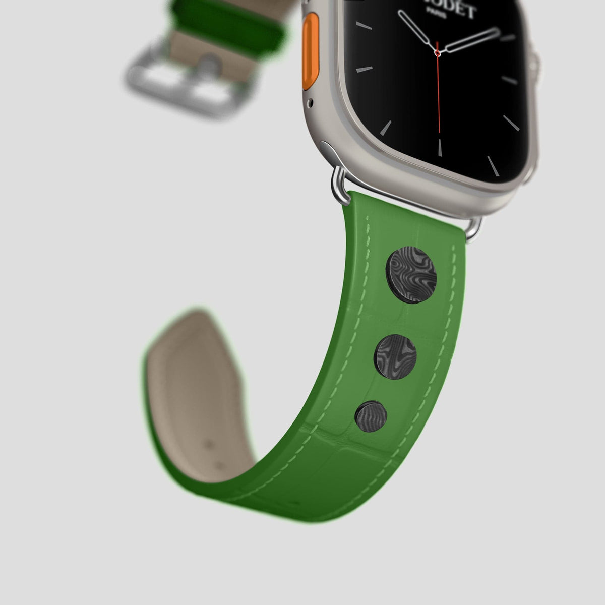 Apple-Green Apple Watch Ultra Classic Strap with Carbon Circlet Alligator with Steel Metal -4 | Apple-Green-Steel