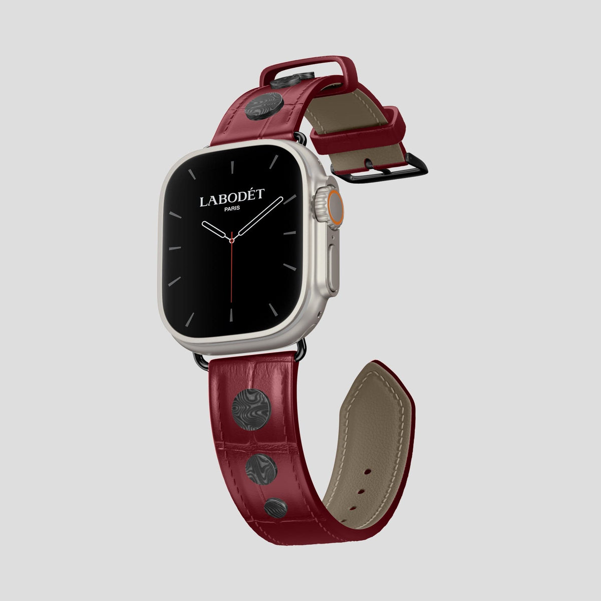 Burgundy Apple Watch Ultra Classic Strap with Carbon Circlet Alligator with Black Metal -1 | Burgundy-Black