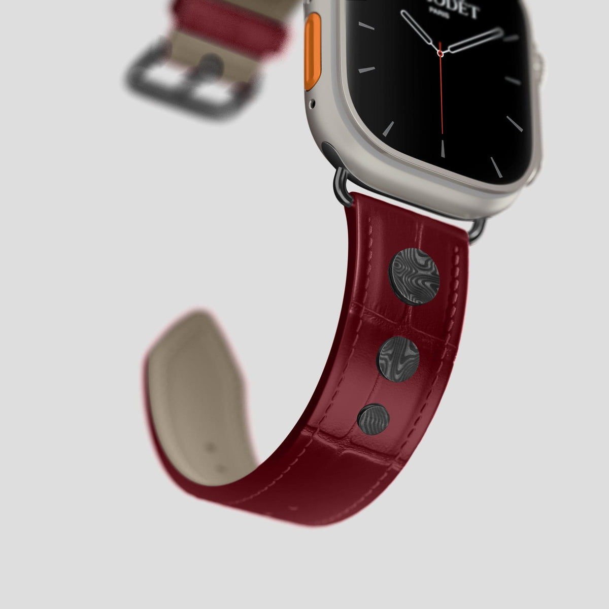 Burgundy Apple Watch Ultra Classic Strap with Carbon Circlet Alligator with Black Metal -4 | Burgundy-Black