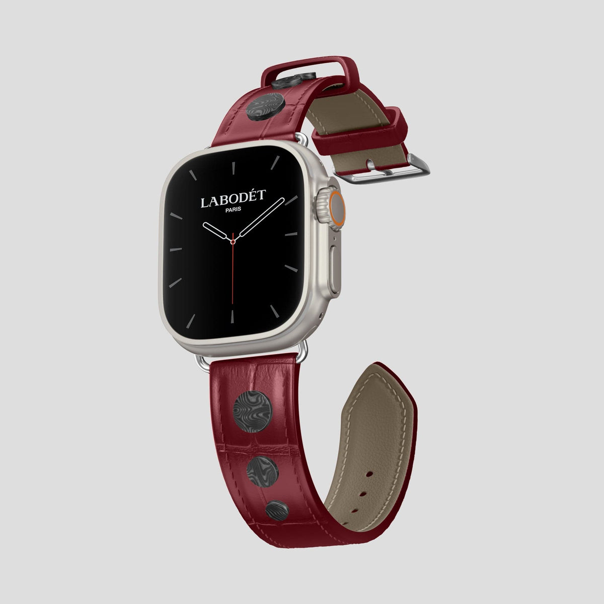 Burgundy Apple Watch Ultra Classic Strap with Carbon Circlet Alligator with Steel Metal -1 | Burgundy-Steel
