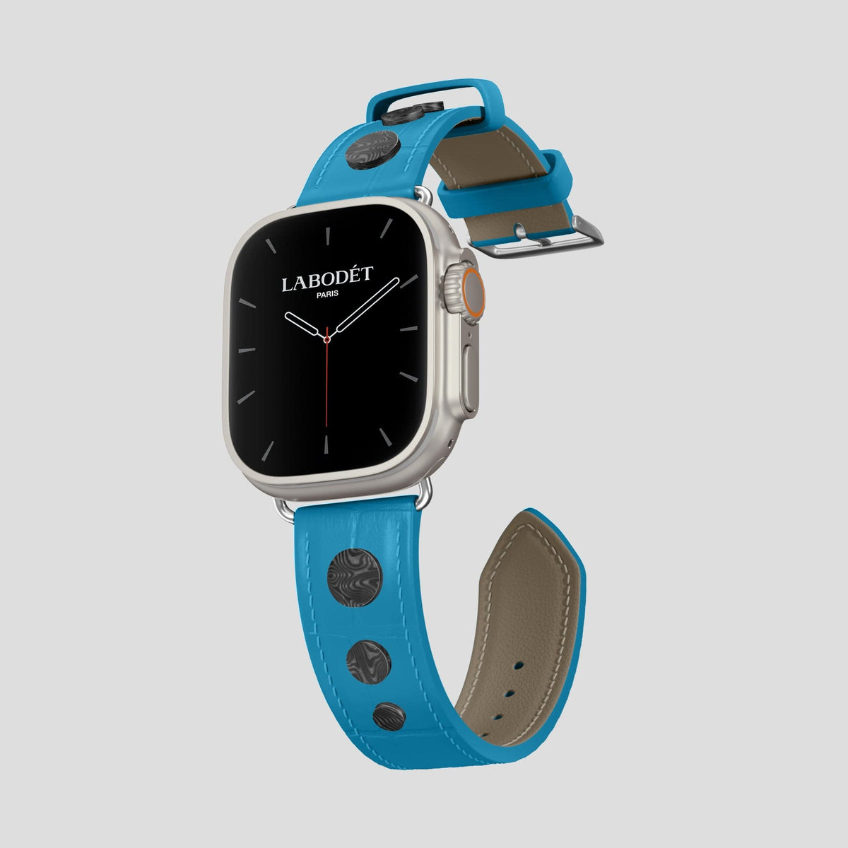 Curaçao-Blue Apple Watch Ultra Classic Strap with Carbon Circlet Alligator with Steel Metal -1 | Curaçao-Blue-Steel