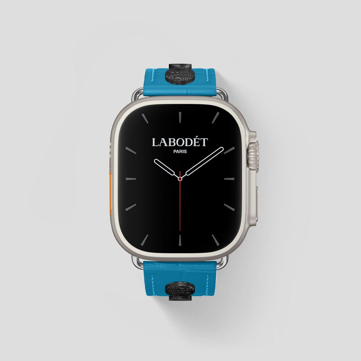 Curaçao-Blue Apple Watch Ultra Classic Strap with Carbon Circlet Alligator with Steel Metal -2 | Curaçao-Blue-Steel