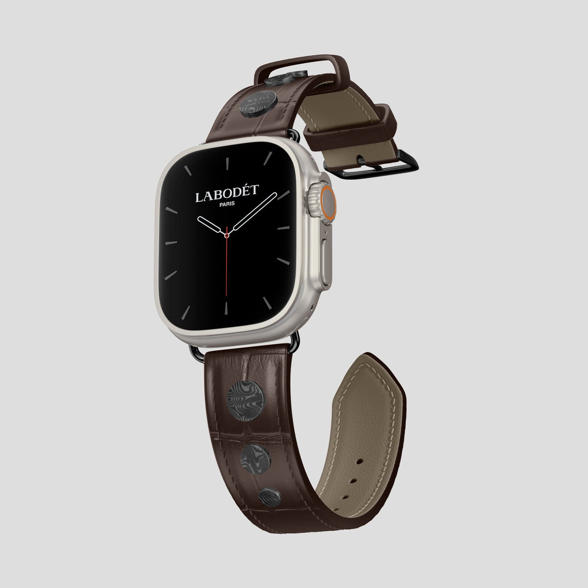 Dark Brown Apple Watch Ultra Classic Strap with Carbon Circlet Alligator with Black Metal -1 | Dark-Brown-Black
