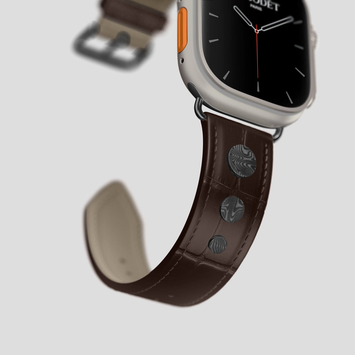 Dark Brown Apple Watch Ultra Classic Strap with Carbon Circlet Alligator with Black Metal -4 | Dark-Brown-Black