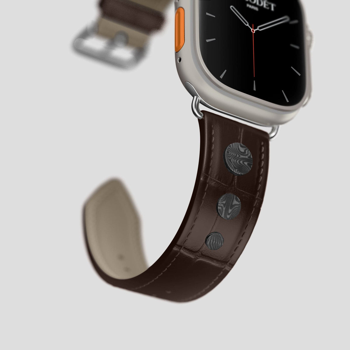 Dark Brown Apple Watch Ultra Classic Strap with Carbon Circlet Alligator with Steel Metal -4 | Dark-Brown-Steel