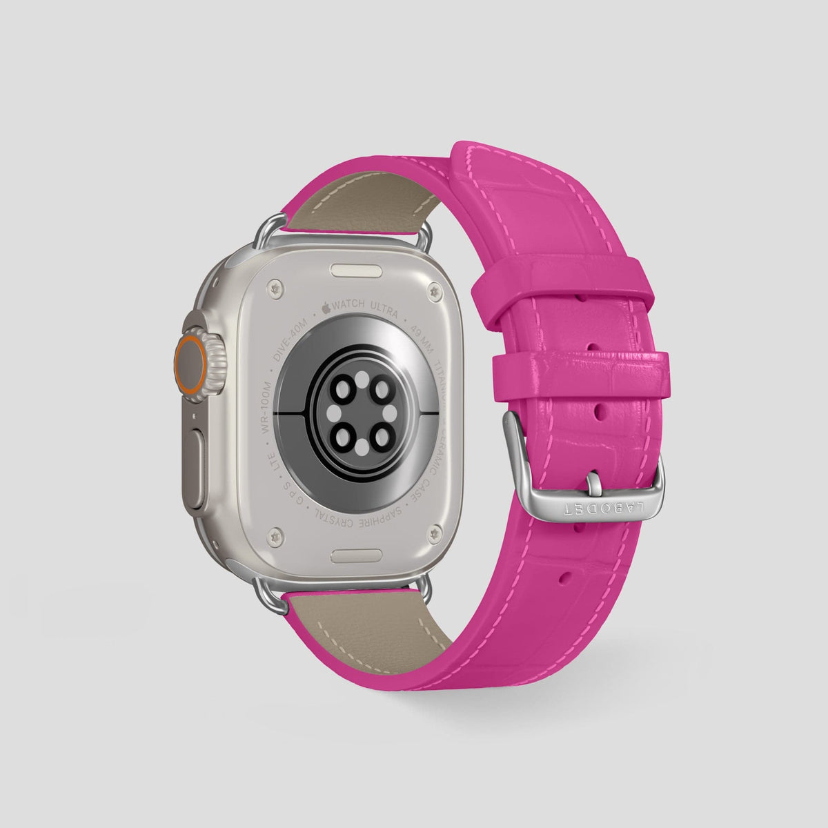 Fuchsia Apple Watch Ultra Classic Strap with Carbon Circlet Alligator with Steel Metal -3 | Fuchsia-Steel