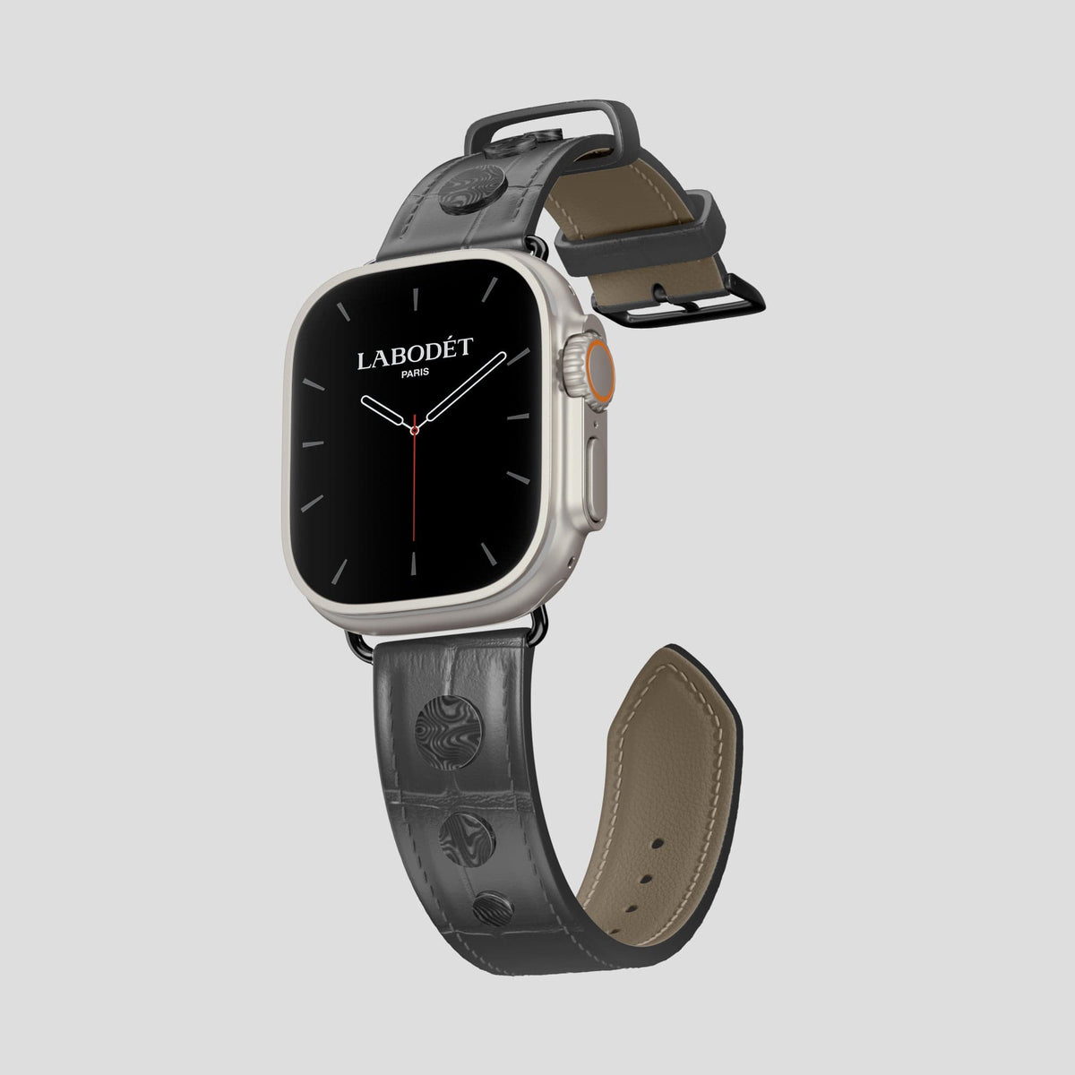 Grey Apple Watch Ultra Classic Strap with Carbon Circlet Alligator with Black Metal -1 | Grey-Black