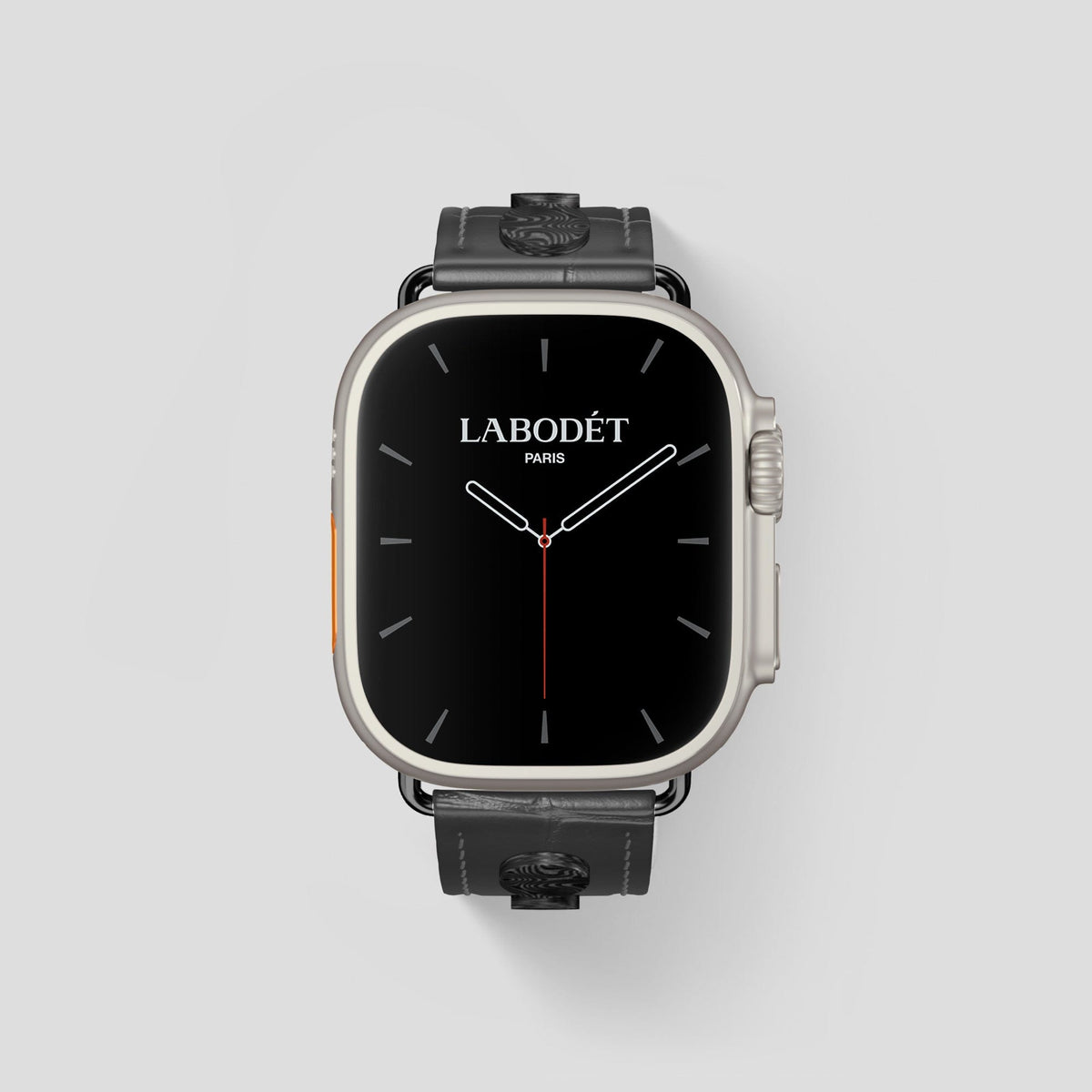 Grey Apple Watch Ultra Classic Strap with Carbon Circlet Alligator with Black Metal -2 | Grey-Black