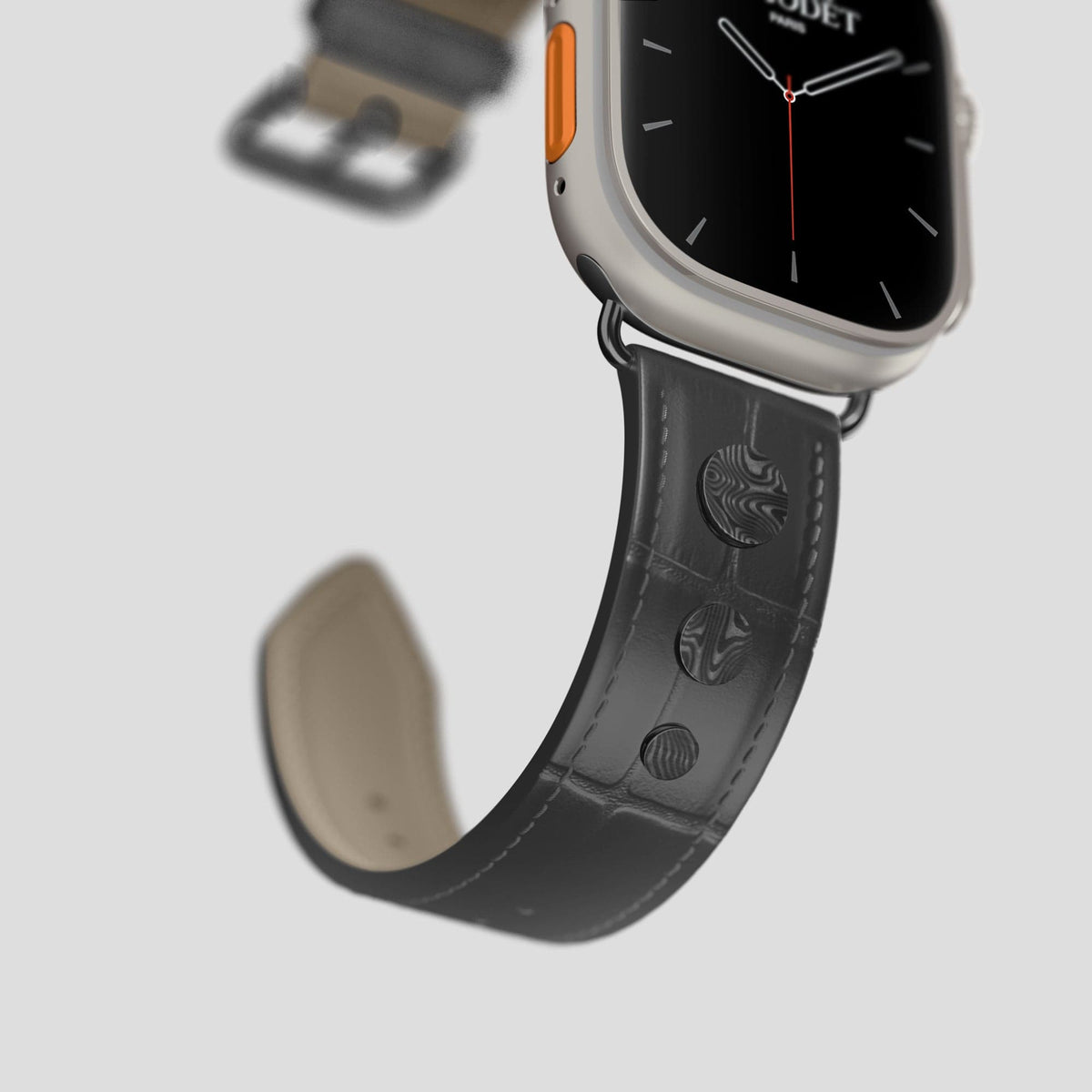 Grey Apple Watch Ultra Classic Strap with Carbon Circlet Alligator with Black Metal -4 | Grey-Black