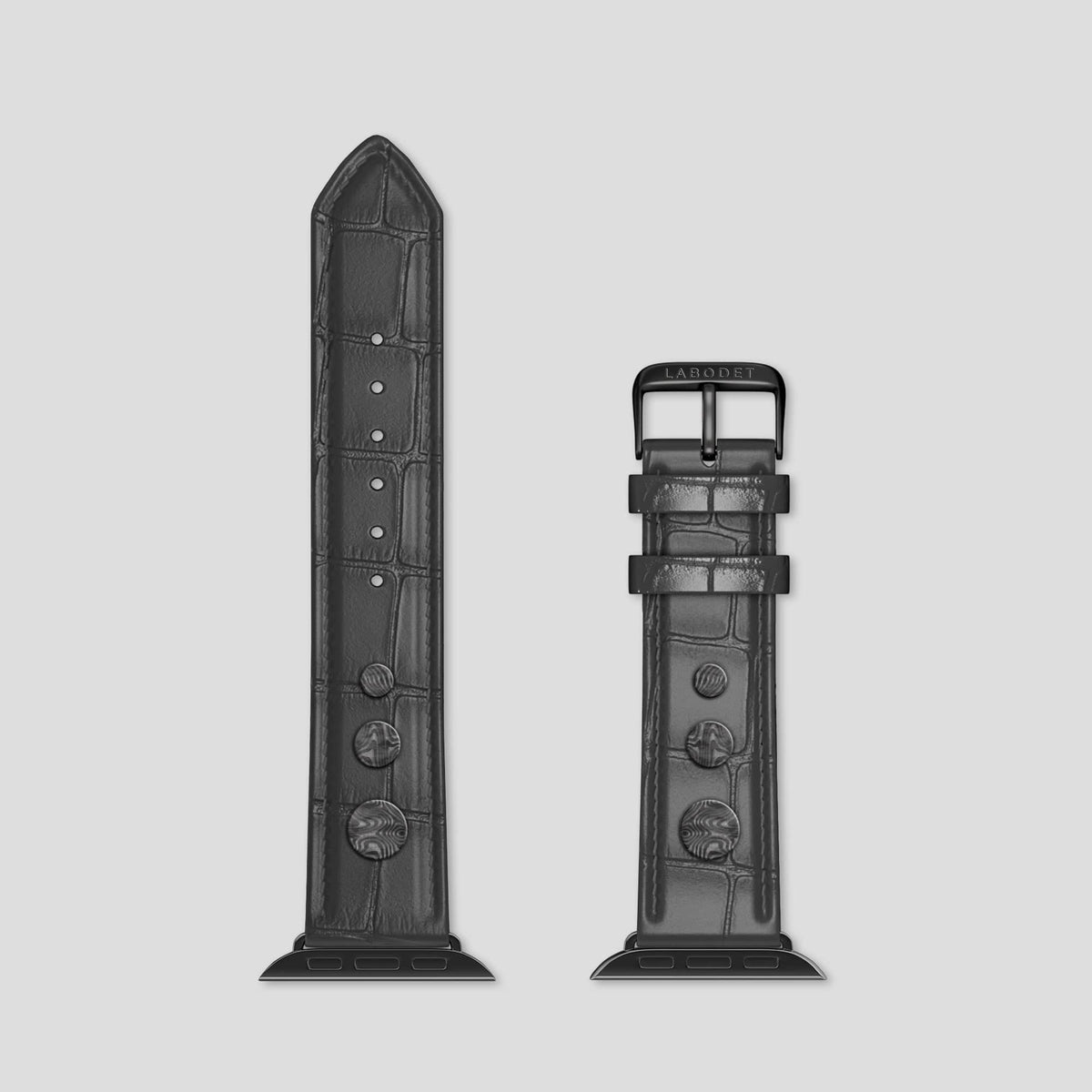Grey Apple Watch Ultra Classic Strap with Carbon Circlet Alligator with Black Metal -5 | Grey-Black