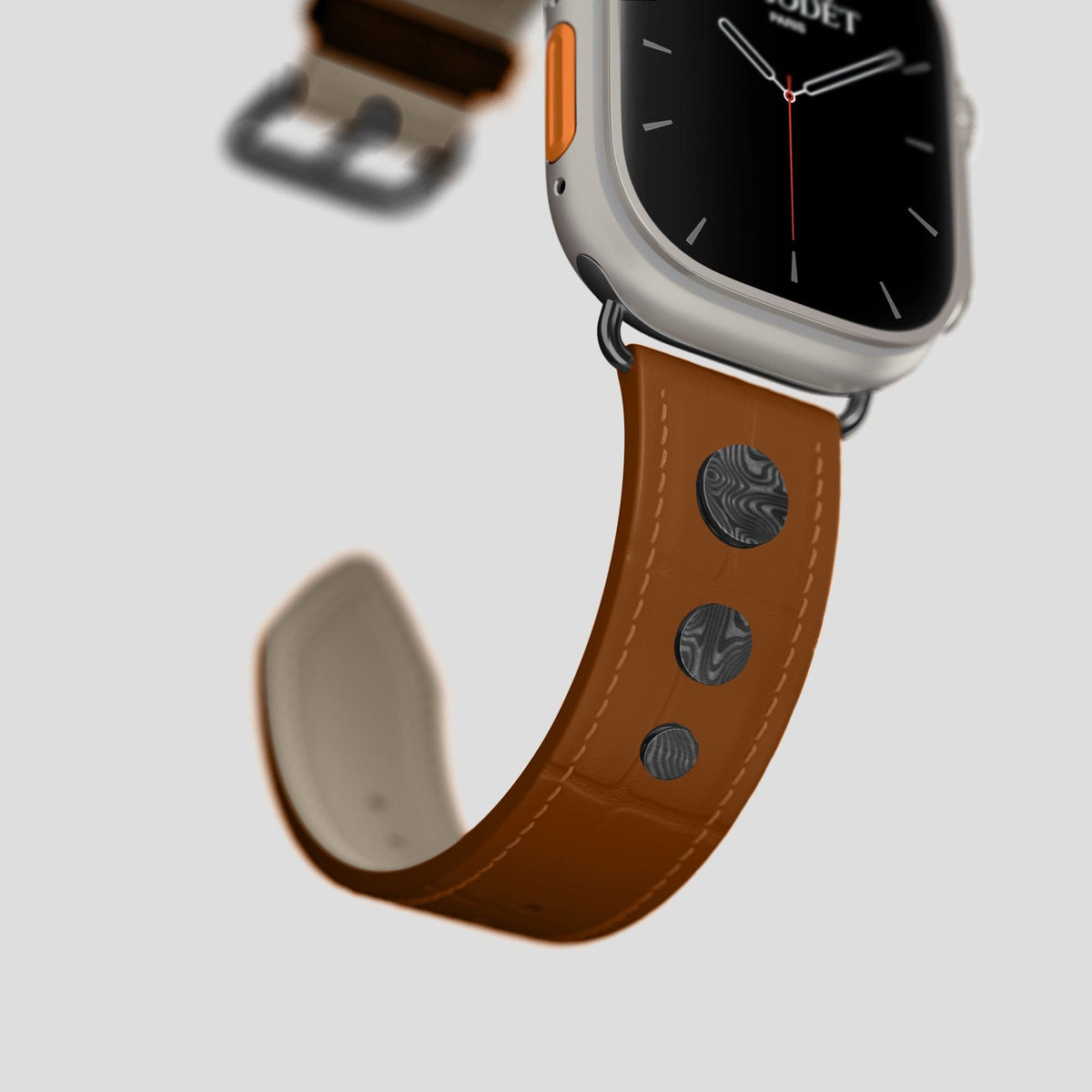 Honey Apple Watch Ultra Classic Strap with Carbon Circlet Alligator with Black Metal -4 | Honey-Black