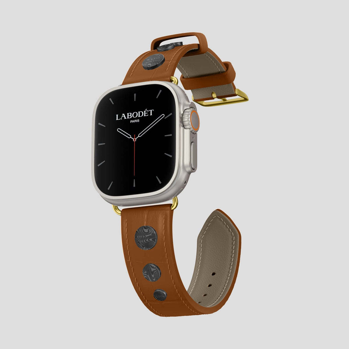 Honey Apple Watch Ultra Classic Strap with Carbon Circlet Alligator with Gold Metal -1 | Honey-Gold