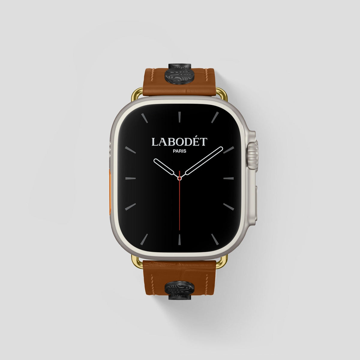 Honey Apple Watch Ultra Classic Strap with Carbon Circlet Alligator with Gold Metal -2 | Honey-Gold