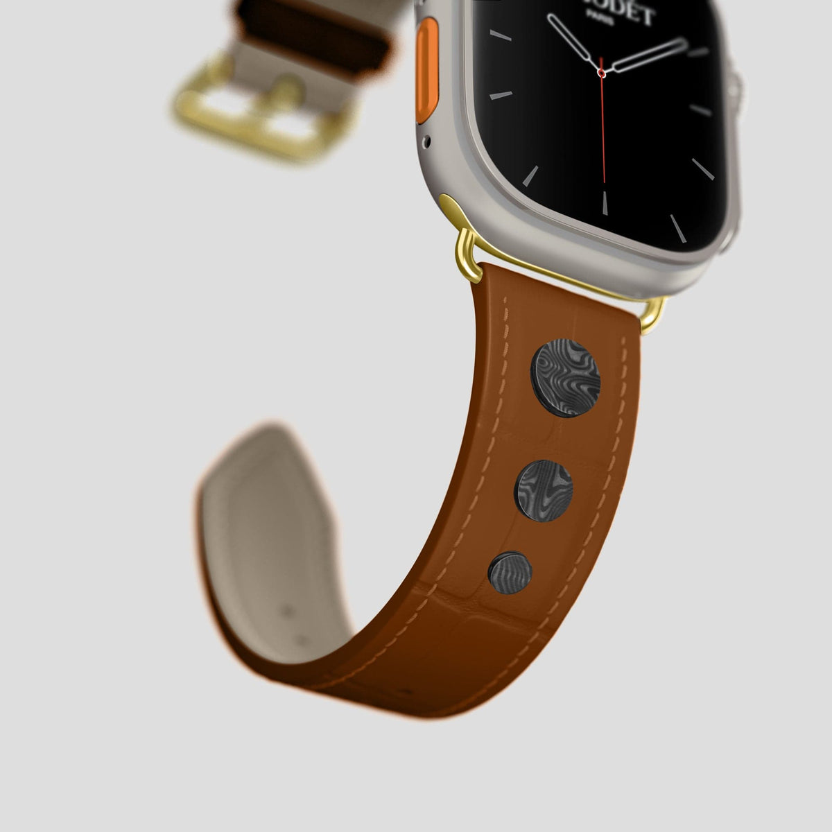 Honey Apple Watch Ultra Classic Strap with Carbon Circlet Alligator with Gold Metal -4 | Honey-Gold