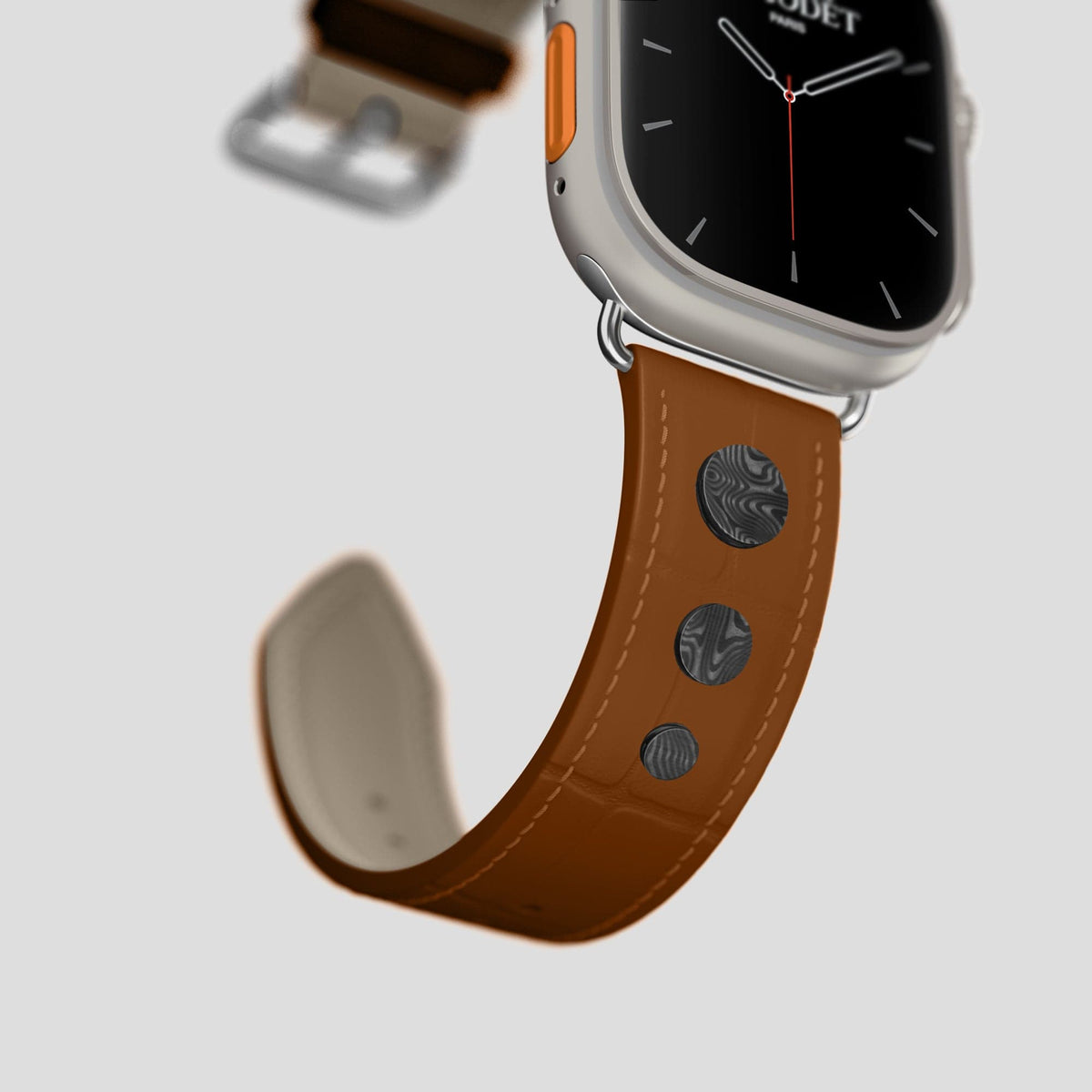 Honey Apple Watch Ultra Classic Strap with Carbon Circlet Alligator with Steel Metal -4 | Honey-Steel