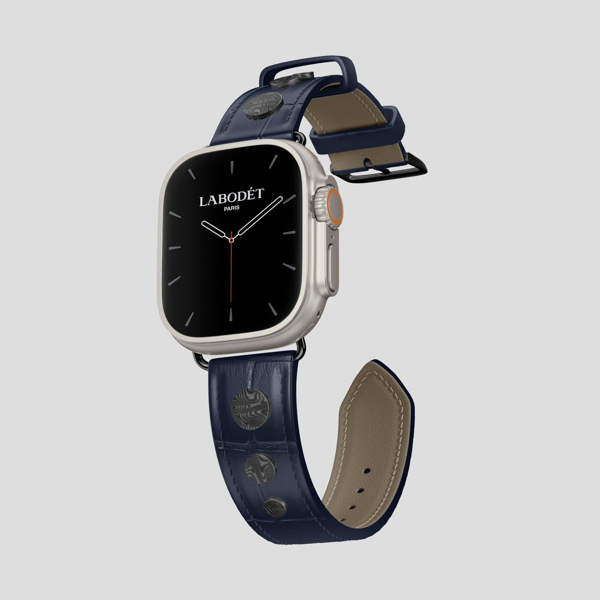 Navy Blue Apple Watch Ultra Classic Strap with Carbon Circlet Alligator with Black Metal -1 | Navy-Blue-Black