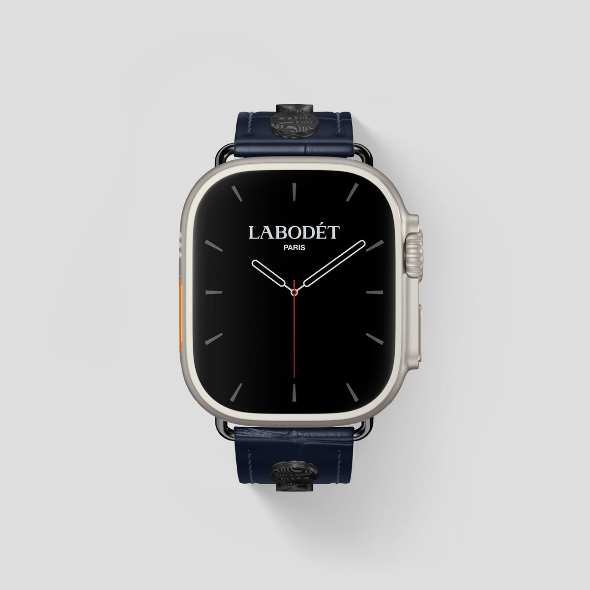 Navy Blue Apple Watch Ultra Classic Strap with Carbon Circlet Alligator with Black Metal -2 | Navy-Blue-Black
