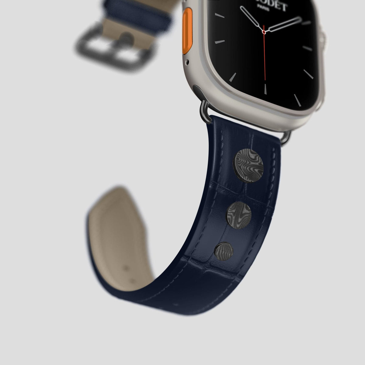Navy Blue Apple Watch Ultra Classic Strap with Carbon Circlet Alligator with Black Metal -4 | Navy-Blue-Black