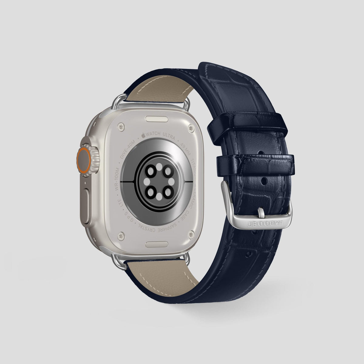 Navy Blue Apple Watch Ultra Classic Strap with Carbon Circlet Alligator with Steel Metal -3 | Navy-Blue-Steel