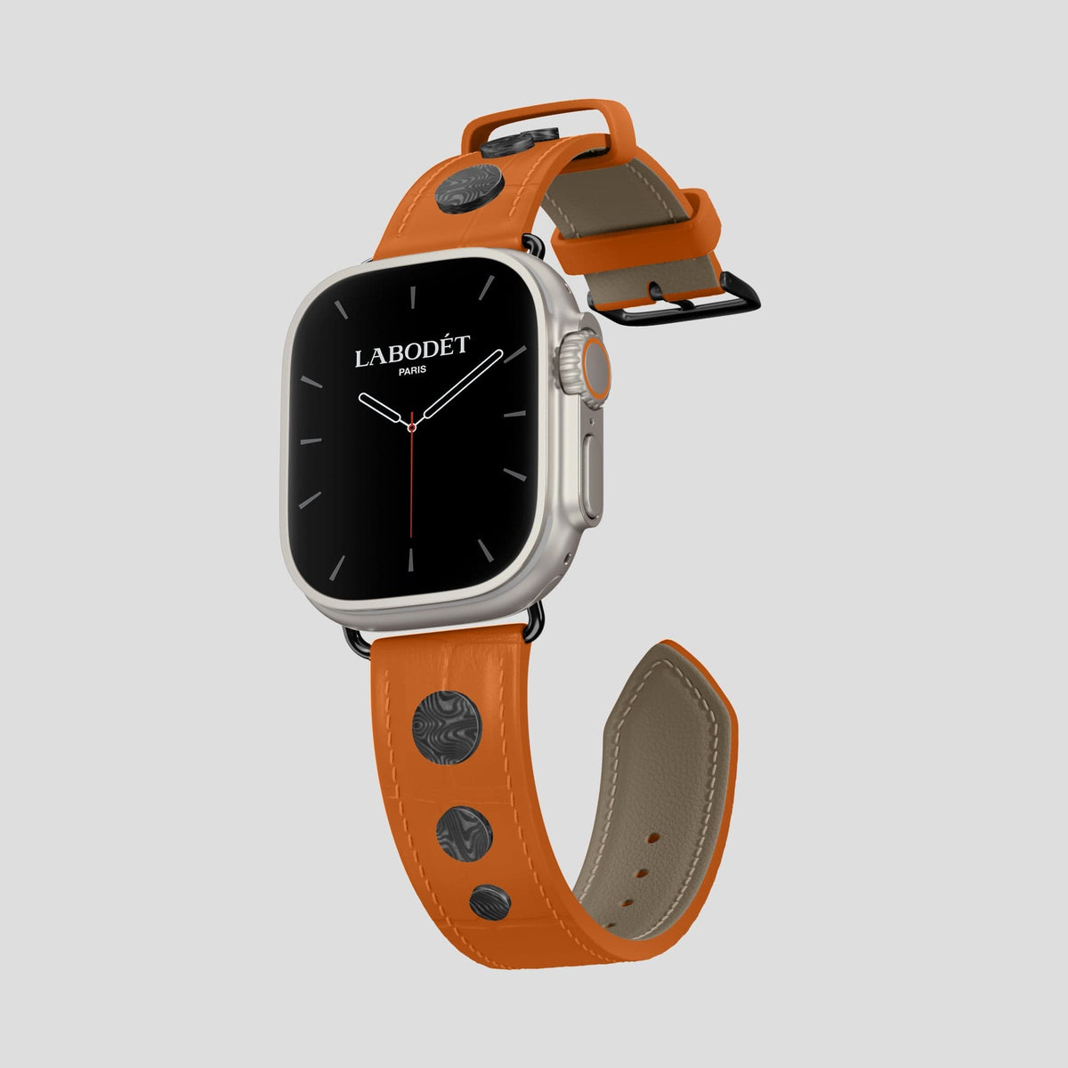 Orange Apple Watch Ultra Classic Strap with Carbon Circlet Alligator with Black Metal -1 | Orange-Black