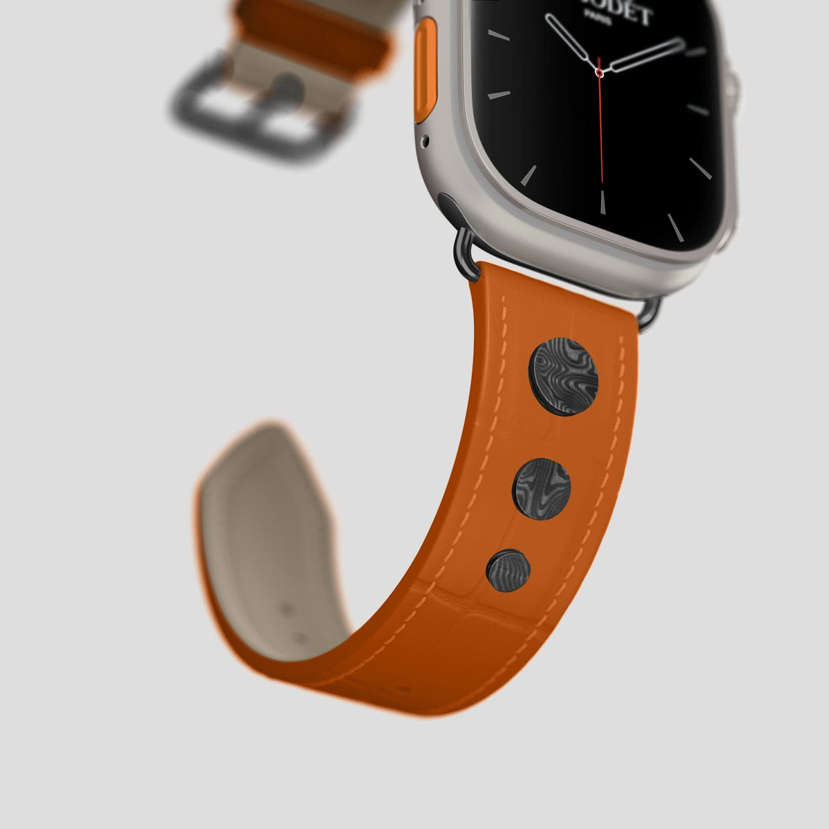 Orange Apple Watch Ultra Classic Strap with Carbon Circlet Alligator with Black Metal -4 | Orange-Black