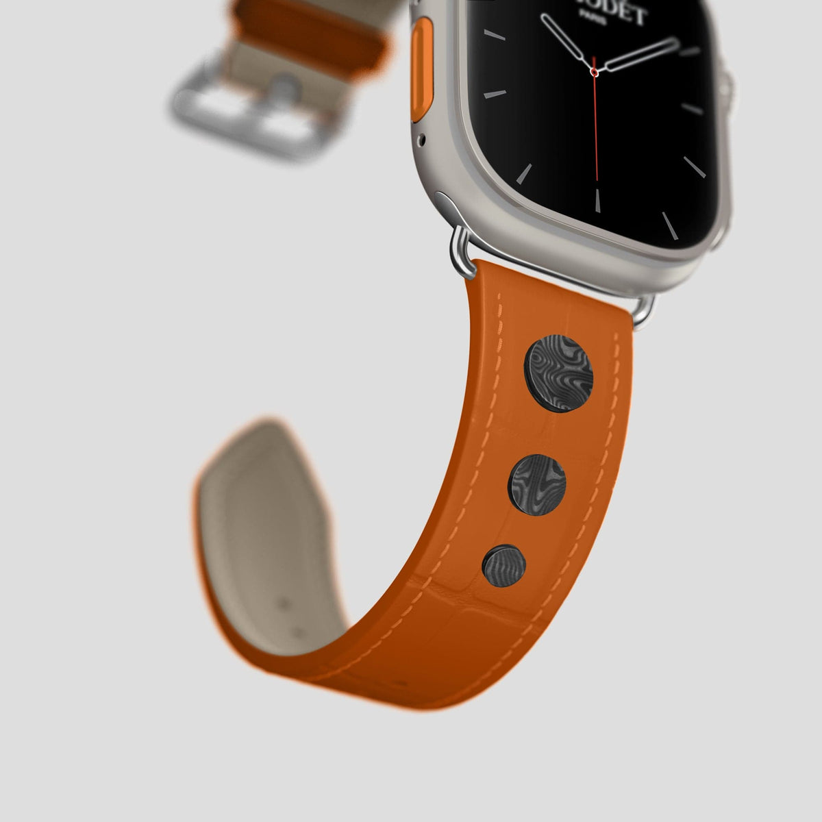 Orange Apple Watch Ultra Classic Strap with Carbon Circlet Alligator with Steel Metal -4 | Orange-Steel