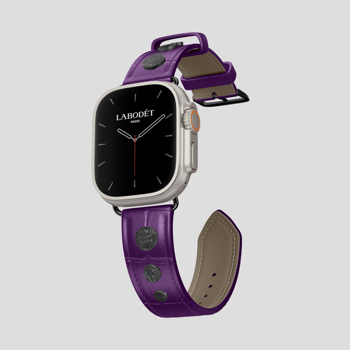 Purple Apple Watch Ultra Classic Strap with Carbon Circlet Alligator with Black Metal -1 | Purple-Black