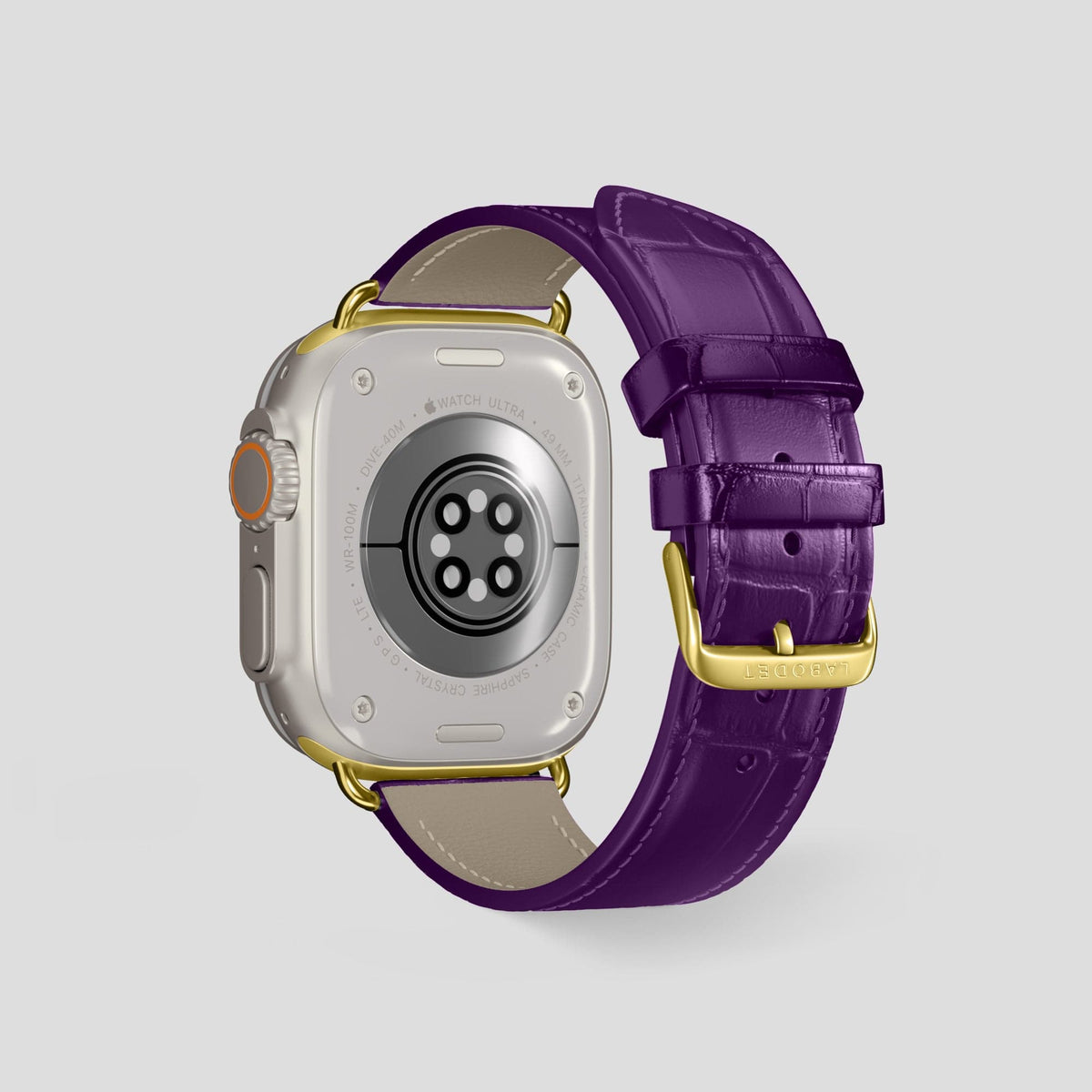 Purple Apple Watch Ultra Classic Strap with Carbon Circlet Alligator with Gold Metal -3 | Purple-Gold