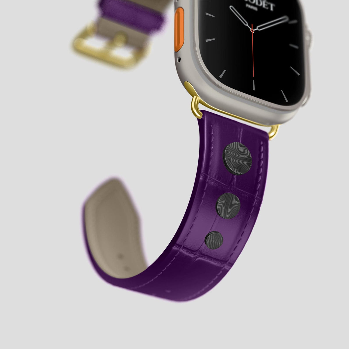 Purple Apple Watch Ultra Classic Strap with Carbon Circlet Alligator with Gold Metal -4 | Purple-Gold