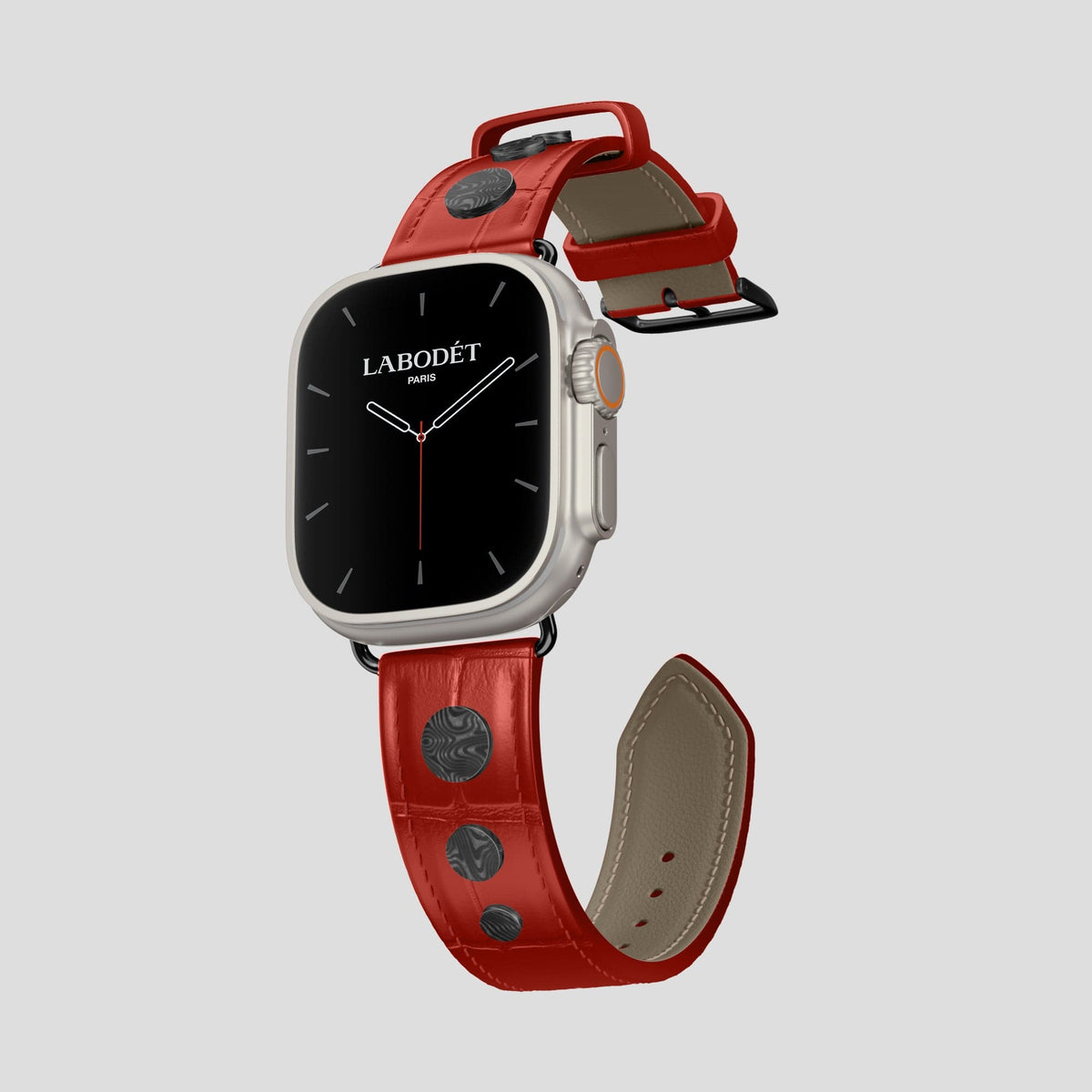 Red Apple Watch Ultra Classic Strap with Carbon Circlet Alligator with Black Metal -1 | Red-Black