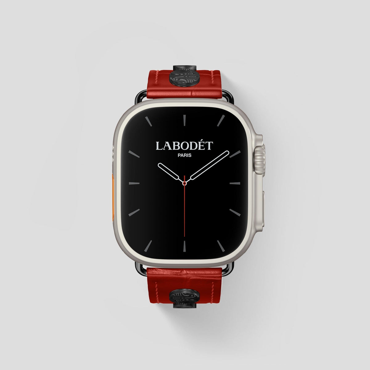 Red Apple Watch Ultra Classic Strap with Carbon Circlet Alligator with Black Metal -2 | Red-Black