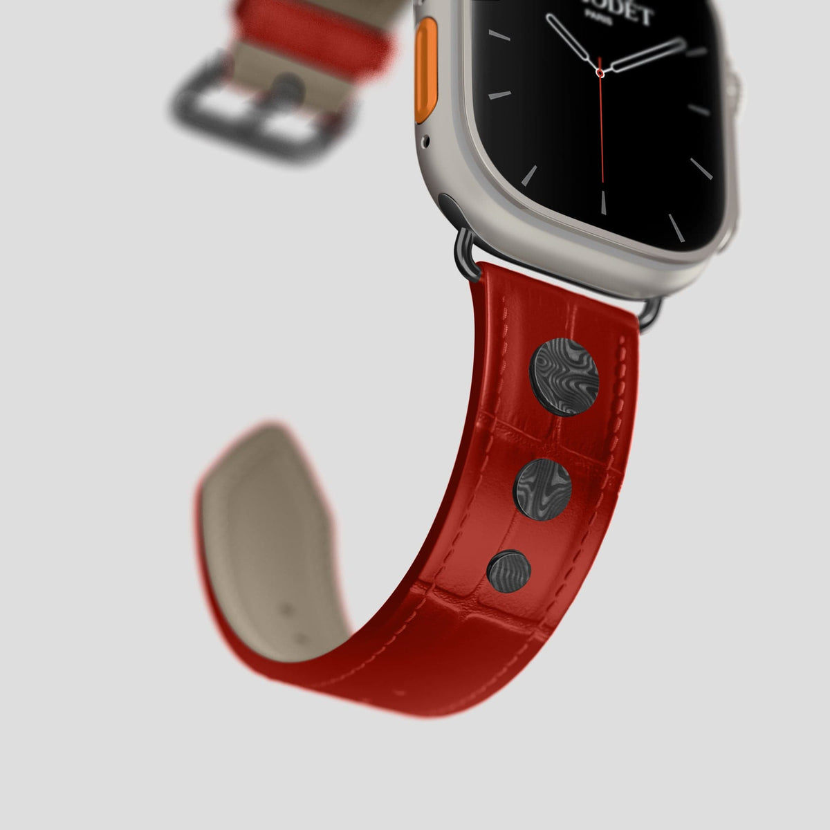 Red Apple Watch Ultra Classic Strap with Carbon Circlet Alligator with Black Metal -4 | Red-Black