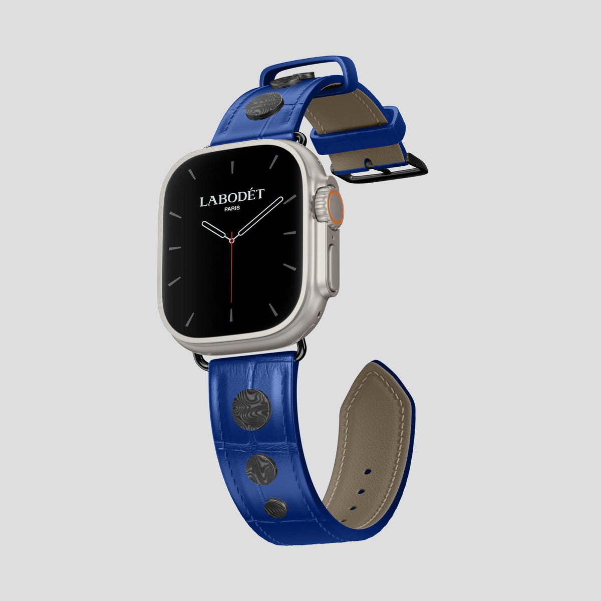 Royal Blue Apple Watch Ultra Classic Strap with Carbon Circlet Alligator with Black Metal -1 | Royal-Blue-Black