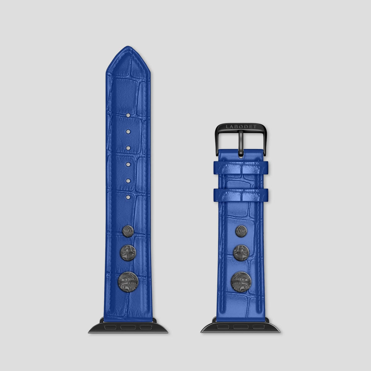 Royal Blue Apple Watch Ultra Classic Strap with Carbon Circlet Alligator with Black Metal -5 | Royal-Blue-Black
